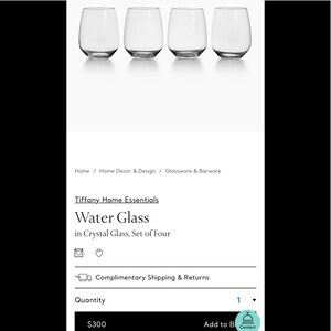 NWB Tiffany wine/water glasses - Set of 4